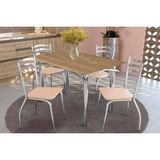 Conjunto: Mesa Sala Jantar Elba C/ Tampo De Madeira 136cm E 4 Cadeiras Portugal Cromada/nogueira - Courano Bege - Kappesberg