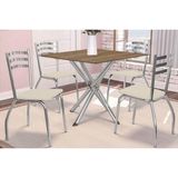 Conjunto: Mesa Sala Jantar Volga C/ Tampo De Madeira 90cm E 4 Cadeiras Portugal Cromada/nogueira - Bege - Kappesberg