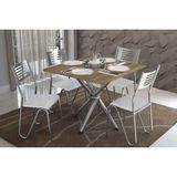 Conjunto: Mesa Sala Jantar Volga C/ Tampo De Madeira 90cm E 4 Cadeiras Nápoles Cromado/nogueira - Courano Branco - Kappesberg