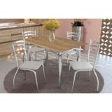 Conjunto: Mesa Sala Jantar Elba C/ Tampo De Madeira 136cm E 4 Cadeiras Portugal Cromada/nogueira - Courano Branco - Kappesberg