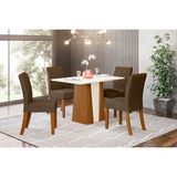Conjunto: Mesa Sala Jantar Orus C/ Tampo Madeirado 120x80cm E 4 Cadeiras Vita Nature/off White - Suede Marrom - Henn