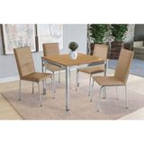 Conjunto: Mesa Sala Jantar Reno C/ Tampo De Madeira 90cm E 4 Cadeiras Amsterdã Cromada/nogueira - Courano Capuccino - Kappesberg