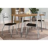 Conjunto: Mesa Sala Jantar Iguaçu C/ Tampo De Madeira 136cm E 4 Cadeiras Portugal Cromada/nogueira - Courano Preto - Kappesberg