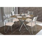 Conjunto: Mesa Sala Jantar Volga C/ Tampo De Madeira 90cm E 4 Cadeiras Nápoles Cromado/nogueira - Courano Bege - Kappesberg