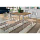 Conjunto: Mesa Sala Jantar Reno C/ Tampo De Madeira 90cm E 4 Cadeiras Nápoles Cromada/nude 16 - Kappesberg