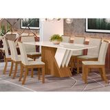 Conjunto: Mesa Sala Jantar Epic Tampo Madeirado C/ Vidro 200x90cm E 8 Cadeiras Isa Nature/linho - Henn