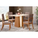 Conjunto: Mesa Sala Jantar Orus Tampo Madeirado C/ Vidro 120x80cm E 4 Cadeiras Milla Nature/suede Light Marrom Amendoa - Henn