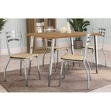 Conjunto: Mesa Sala Jantar Iguaçu C/ Tampo De Madeira 136cm E 4 Cadeiras Portugal Cromada/nogueira - Courano Bege - Kappesberg
