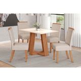 Conjunto: Mesa Sala Jantar Lins C/ Tampo Reto Madeirado 120x80cm E 4 Cadeiras Malu Nature/linho - Henn