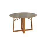 Mesa P/ Cozinha Elma Madeira Maciça C/ Tampo Madeirado C/ Vidro 120x120cm Carvalho/bronze - Kappesberg