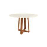 Mesa P/ Cozinha Elma Madeira Maciça C/ Tampo Madeirado C/ Vidro 105x105cm Carvalho/off White/vidro Off White - Kappesberg