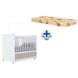 Berço / Mini Cama Infantil Aquarela 3 Em 1 C/ 2 Gavetas + Colchão Castor Cristal/branco - Henn