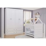 Quarto De Bebê Completo Americano 2 Peças (1 Guarda Roupa + 1 Berço) Qi60 Branco - Henn