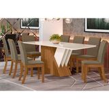 Conjunto: Mesa Sala Jantar Epic Tampo Madeirado C/ Vidro 200x90cm E 8 Cadeiras Isa Nature/suede Light Bege - Henn