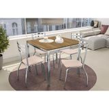 Conjunto: Mesa Sala Jantar Reno C/ Tampo De Madeira 90cm E 4 Cadeiras Portugal Cromada/nude 16 - Kappesberg