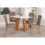 Conjunto: Mesa Sala Jantar Lins C/ Tampo Reto Madeirado C/ Vidro 120x80cm E 4 Cadeiras Malu Nature/suede Light Marrom Amendoa - Henn