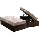 Cama Box Baú Solteiro: Colchão Espuma D33 Polar Pérola Clean + Base Crc Suede Brown (88x188)
