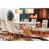 Kit 6 Cadeiras Sala Jantar Imperatriz Tampo Madeirado C/ Vidro Curvo 180x90 E 6 Cadeiras Imperatriz Imbuia/suede Creme - Rufato