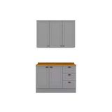 Cozinha Modulada Completa Americana 3 Peças (1aéreo+1balcão+1complemento) Cz123 Cinza - Henn
