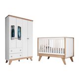 Quarto De Bebê Completo Confete 2 Peças (1 Guarda Roupa + 1 Berço) Qi64 Branco/jequitiba - Henn