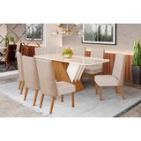 Conjunto: Mesa Sala Jantar Épic Sc23 Tampo Madeirado C/ Vidro Canto Curvo 200x90cm E 8 Cadeiras Anne Nature/courano/creme - Henn