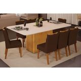 Cozinha Completa Canes Tampo Madeirado C/ Vidro Curvo 200x100cm E 8 Cadeiras Stela Cedro/off White - Ipe/suede Moca - Dj Móveis