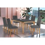 Conjunto: Mesa Sala Jantar Londrina C/ Tampo Madeirado Vidro Canto Curvo 180x90cm E 6 Cadeiras Jade Imbuia/grafite - Linho Grafite - Rufato