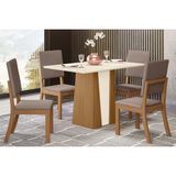 Conjunto: Mesa Sala Jantar Orus C/ Tampo Madeirado 120x80cm E 4 Cadeiras Milla Nature/off White - Suede Marrom - Henn