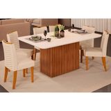 Cozinha Completa Canes Tampo Madeirado C/ Vidro Curvo 170x90cm E 6 Cadeiras Julia Freijo/off White - Linho Neve - Dj Móveis