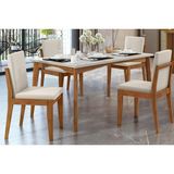 Conjunto: Mesa Sala Jantar Monalisa C/ Tampo Madeirado C/ Vidro 160cm E 4 Cadeiras Lady Natural - Nesher