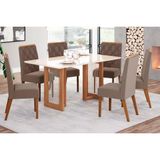 Conjunto: Mesa Sala Jantar Yara Sc79 Tampo Madeirado C/ Vidro Canto Curvo 160x90cm E 6 Cadeiras Vita Nature/suede Light Bege - Henn