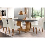 Conjunto: Mesa Sala Jantar Jade Tampo Madeirado C/ Vidro Canto Curvo 180x90 E 6 Cadeiras Londrina Imbuia/grafite - Suede Creme - Rufato