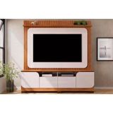 Rack Bancada C/ Painel P/ Tv Até 65 Polegadas Vogue Prateleira Nichos E Pés 182x183cm Freijó/off White - Dj Móveis