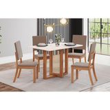 Conjunto: Mesa Sala Jantar Natalí C/ Tampo Madeirado Reto S/ Vidro 120x80cm E 4 Cadeiras Milla Nature/off White - Suede Marrom - Henn