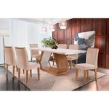 Kit 6 Cadeiras Sala Jantar Alvorada C/ Tampo Madeirado Canto Reto 180x90cm E 6 Cadeiras Amsterdã Imbuia/off White - Suede Creme - Rufato