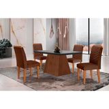Conjunto: Mesa Sala Jantar Luna C/ Tampo Madeirado C/ Vidro Canto Curvo 120x80cm E 4 Cadeiras Londrina Imbuia/grafite - Suede Marrom - Rufato