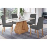 Conjunto: Mesa Sala Jantar Ágata C/ Tampo Madeirado C/ Vidro 130x80cm E 4 Cadeiras Maia Nature-madeirado/linho Grafite - Cimol