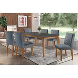 Conjunto: Mesa Sala Jantar Londrina C/ Tampo Madeirado C/ Vidro Canto Curvo 180x90cm E 6 Cadeiras Jade Imbuia/grafite - Suede Grafite - Rufato