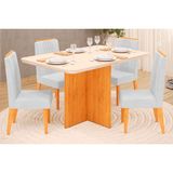 Conjunto: Mesa Sala Jantar Hera Tampo Madeirado C/ Vidro Reto 120x90cm E 4 Cadeiras Lia Cedro/off White - Linho Neve - Dj Móveis