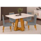 Cozinha Completa Celeste Tampo Madeirado C/ Vidro Curvo 120x90cm E 4 Cadeiras Lia Cedro/off White - Suede Lunar - Dj Móveis