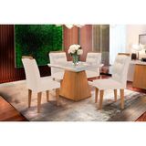Conjunto: Mesa Sala Jantar Luna C/ Tampo Madeirado C/ Vidro Canto Curvo 90x90cm E 4 Cadeiras Imperatriz Imbuia/off White - Suede Creme - Rufato