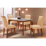 Conjunto: Mesa Sala Jantar Londrina Tampo Madeirado C/ Vidro Reto 120x80 E 4 Cadeiras Londrina Imbuia/suede Creme - Rufato