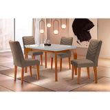 Conjunto: Mesa Sala Jantar Londrina Tampo Madeirado C/ Vidro Curvo 120x80cm E 4 Cadeiras Londrina Imbuia/suede Capuccino - Rufato