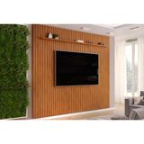 Rack Bancada C/ Painel P/ Tv Até 85 Pol Pratic Ripado 1 Prateleira 275x240cm Freijo - Dj Móveis