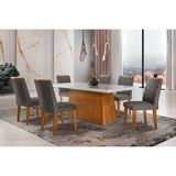 Conjunto: Mesa Sala Jantar Luna C/ Tampo De Vidro Canto Curvo 180x90cm E 6 Cadeiras Londrina Imbuia/off White - Suede Grafite - Rufato