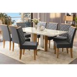 Sala De Jantar Completa Centella Tampo Madeirado C/ Vidro 90x180cm E 8 Cadeiras 2cad149 Freijo/off White/vidro Off White - Eucalipto/v - Kappesberg
