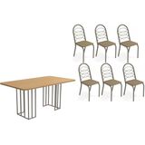 Sala De Jantar Completa Duina C/ Tampo De Madeira 160cm E 6 Cadeiras Holanda Niquel/freijo - Courano Cappuccino - Kappesberg