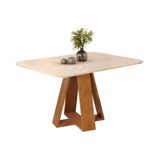 Mesa P/ Cozinha Celeste C/ Tampo Madeirado Vidro Curvo 120x90cm Freijó/off White - Dj Móveis