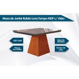 Conjunto: Mesa Sala Jantar Luna C/ Tampo Madeirado C/ Vidro Canto Curvo 90x90cm E 4 Cadeiras Amsterdã Imbuia/off White - Linho Grafite - Rufato