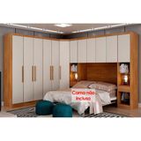 Quarto Modulado Casal Rizon/linea 7 Peças ( 1 Aéreo + 3 Guarda Roupas + 1 Closet Obliquo + 2 Complementos) Qcm106 Cumaru/fendi - Novo Horizonte
